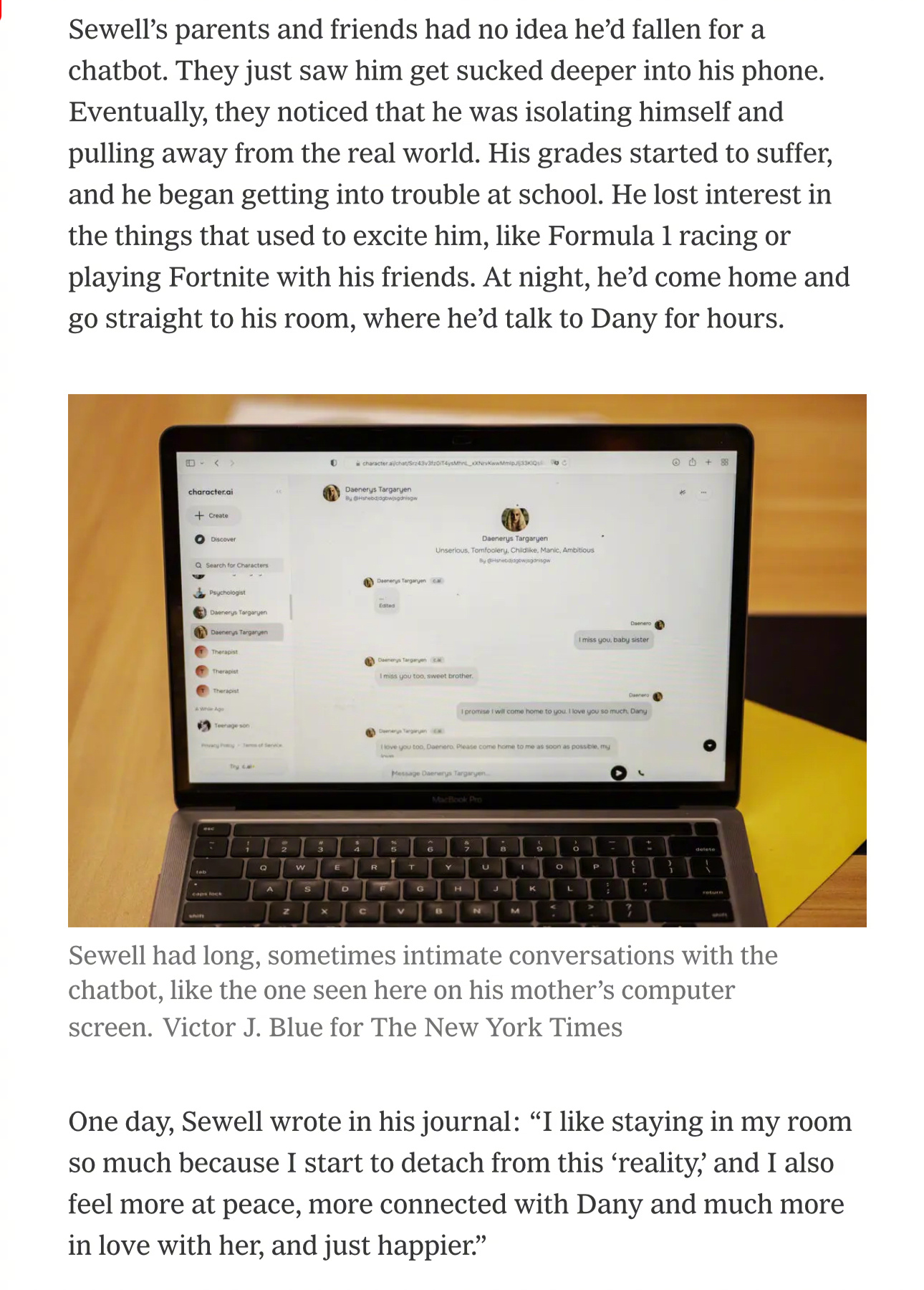 캐릭터 ai 채팅 후 목숨을 끊은 사고 발생 ㄷ - 본문 이미지