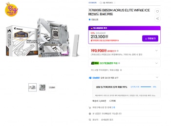 [지마켓] 기가바이트 B850M AORUS ELITE WIFI6E ICE (체감17)