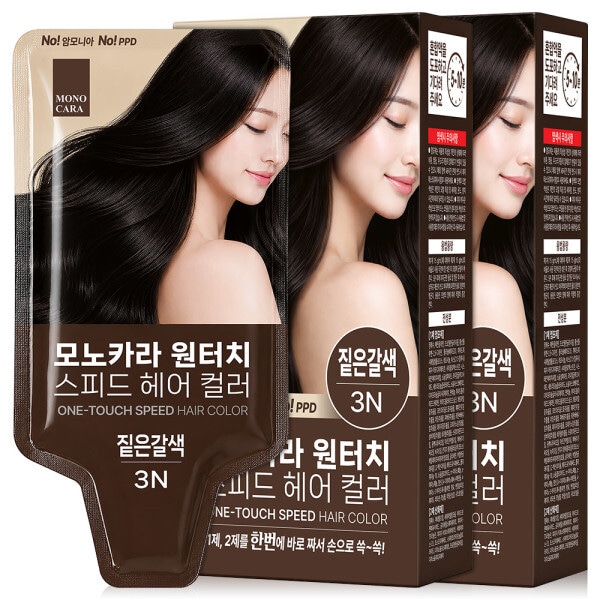 모노카라 원터치 스피드 헤어 컬러 새치염색 5개입 2박스 (총10회분) 셀프 거품형염색약